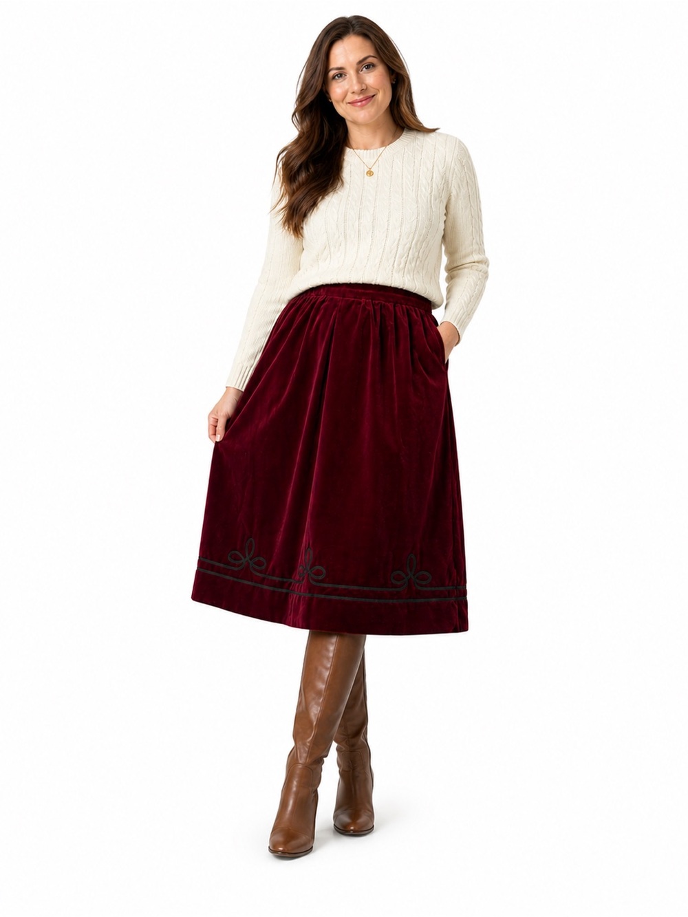 Vintage 80s 90s Jones New York Burgundy Velvet Skirt Size 12 Holiday Cottagecore